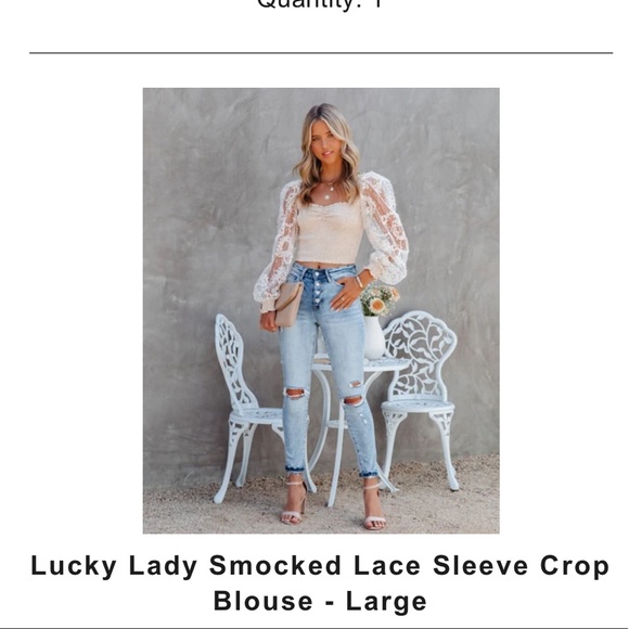 LUCKY LADY SMOCKED LACE SLEEVE CROP BLOUSE - Picture 2 of 5